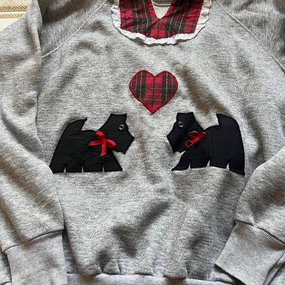 Vintage Pannill USA Scottie Dog Christmas Sweatshirt  L Plaid Holiday Pullover - Picture 2 of 6